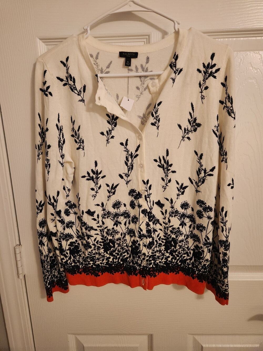 Talbots Women's Button Down Shirt - Blue and White Floral Mp